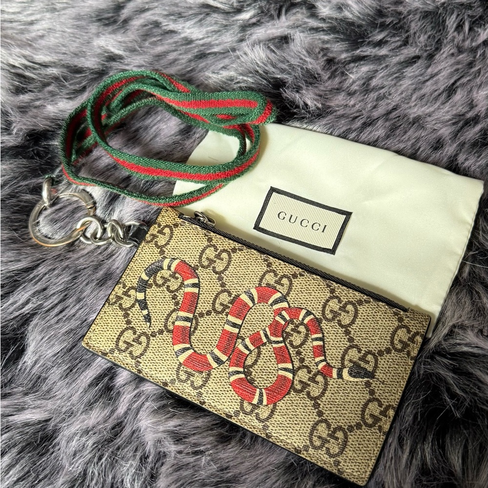 GG Supreme Monogram Kingsnake Lanyard Coin Case Card Holder Gucci